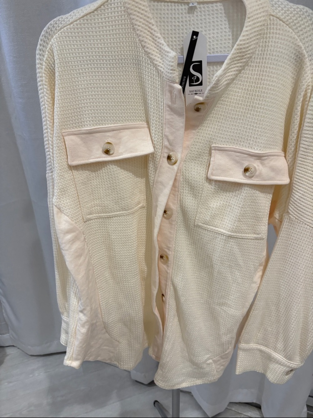 Saukole Collection Cream Waffle-Knit Button Front Cardigan